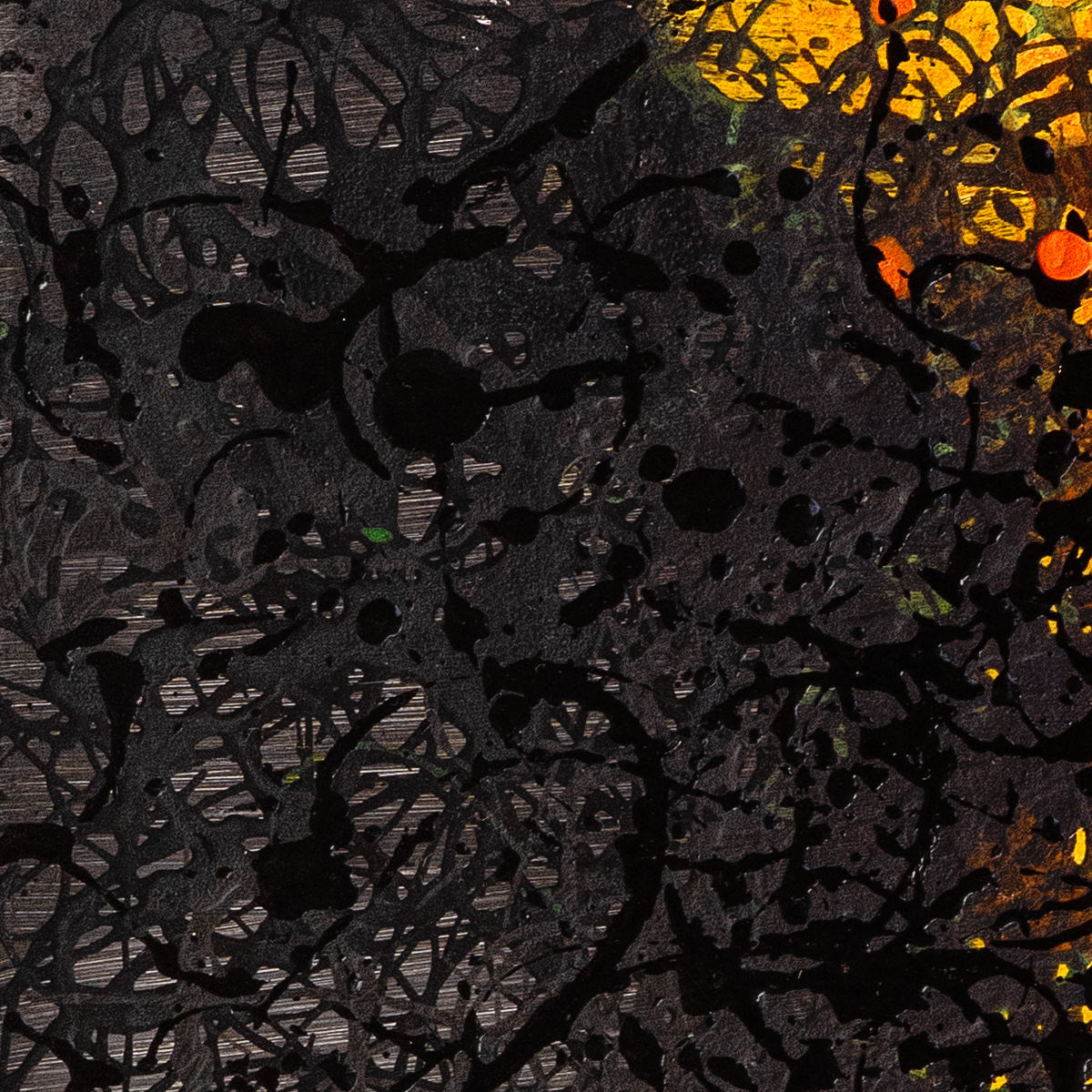 sans titre 
 2025-13. Acrylique et encres à base d’alcool sur bois. 20 x 20 cm. 
2025 – Dominique Vial