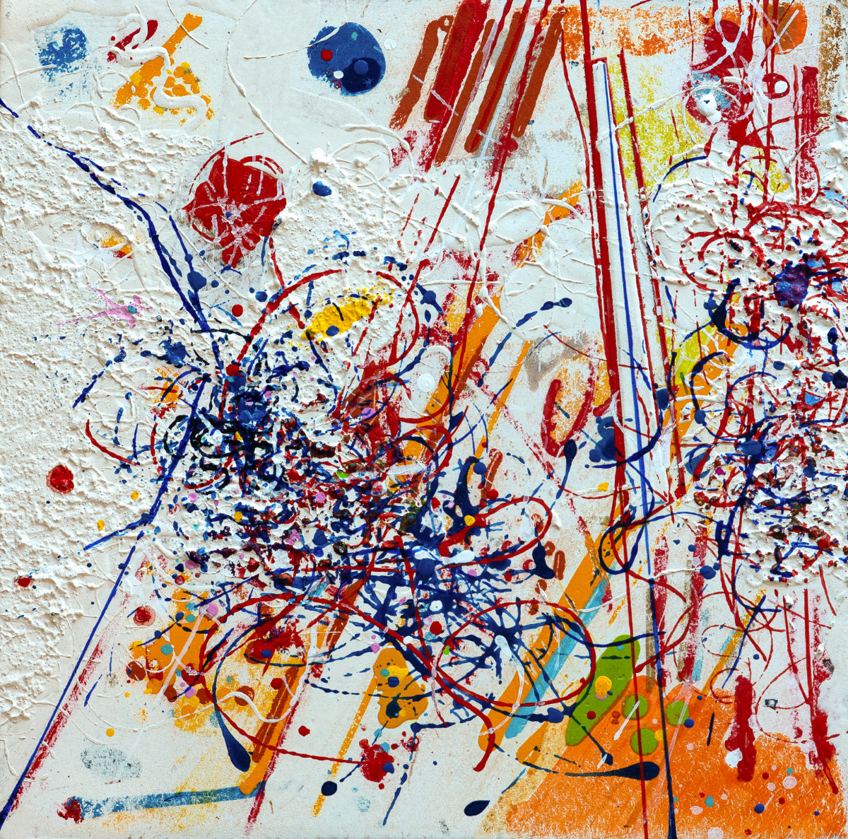 sans titre 
 2025-14. Acrylique, encres à alcool, peinture solide et gesso sur bois. 20 x 20 cm. 
2025 – Dominique Vial